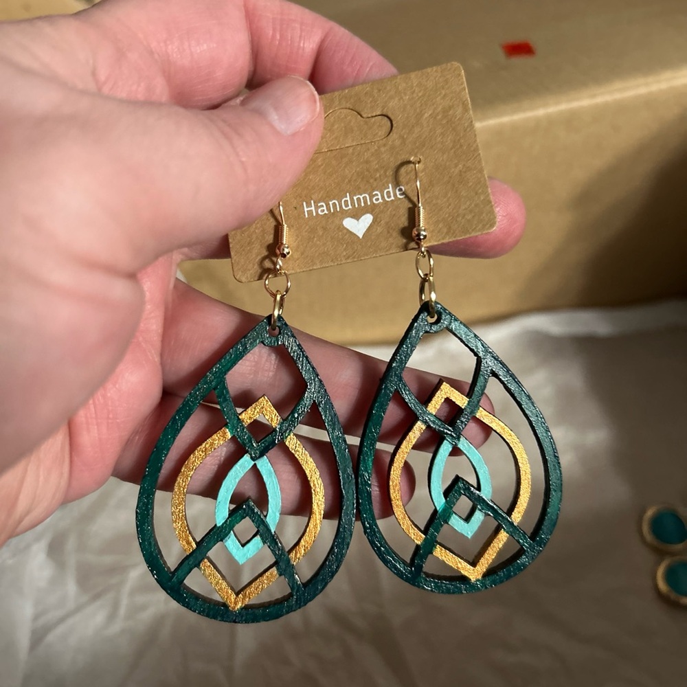 Brand new hand painted wooden earrings